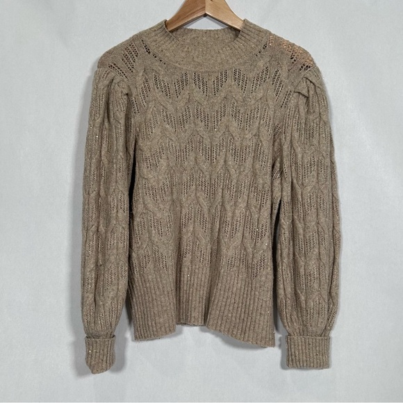 Express Tan with Gold Sequins Cable Knit Sweater - Picture 1 of 15